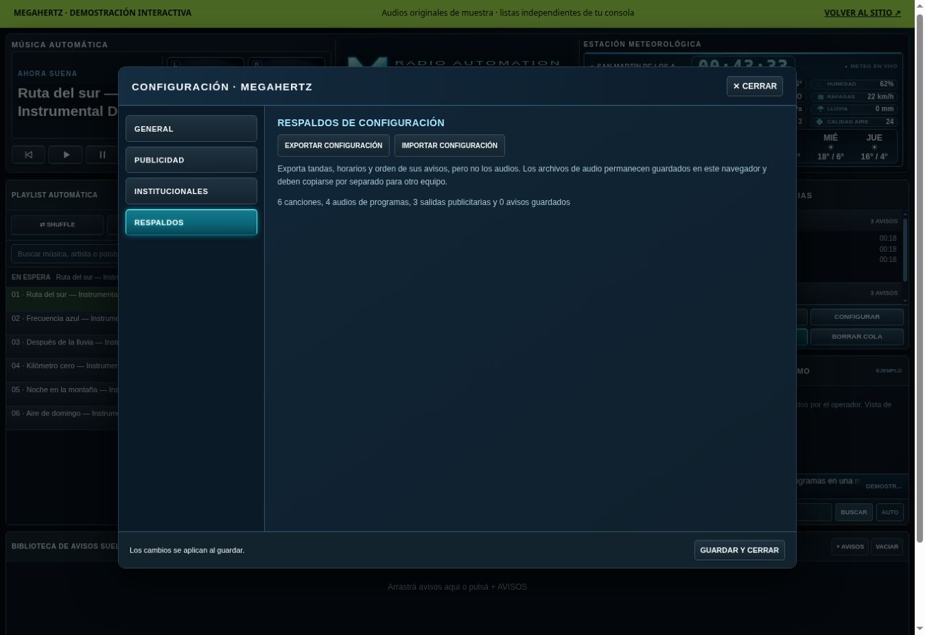 Captura real: Respaldos y guardado